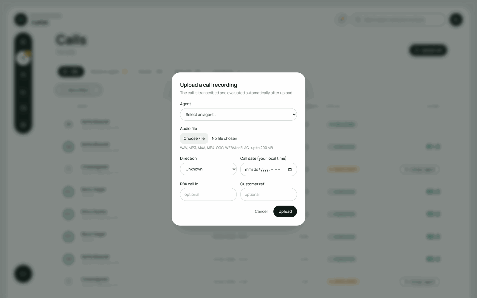 CallQA – Uploading a call recording by hand