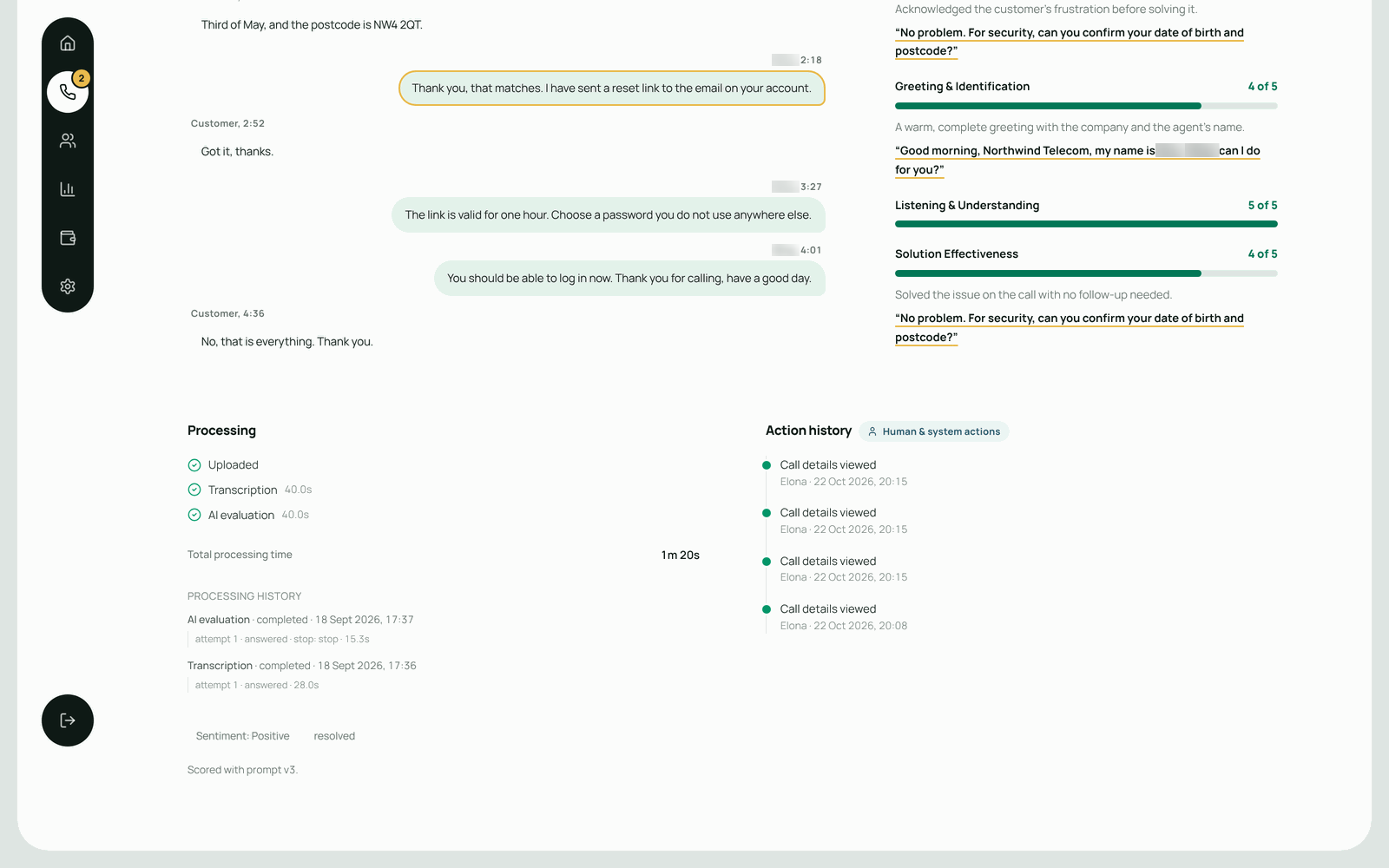 CallQA – Call processing history and action history