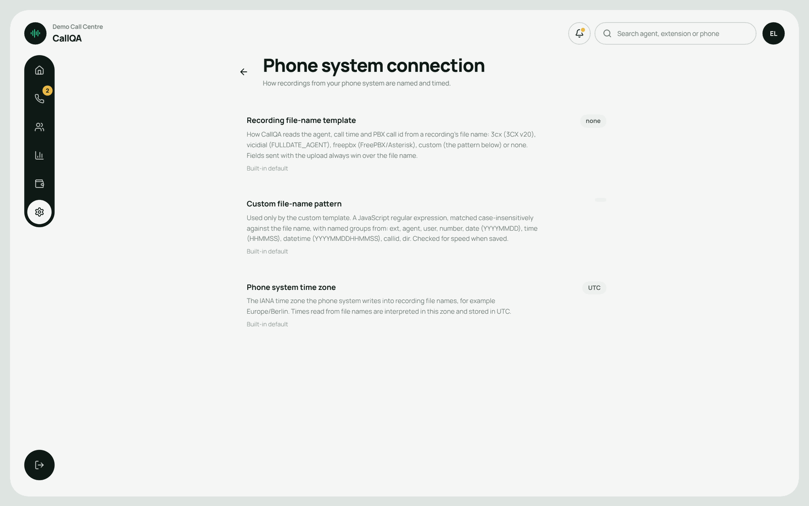 CallQA – Phone system connection and recording file-name templates