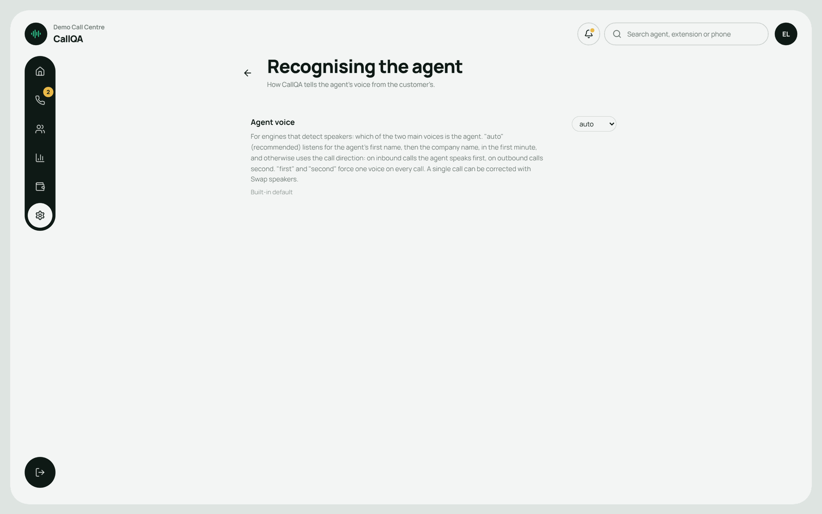 CallQA – Recognising which voice on the recording is the agent