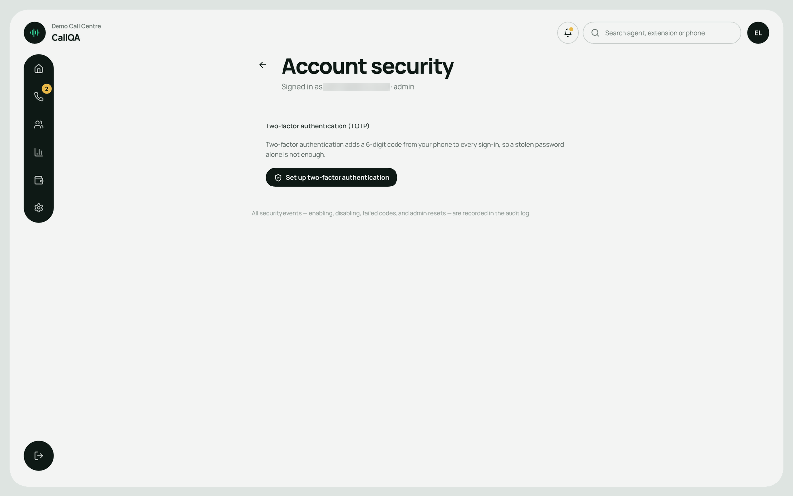 CallQA – Two-step sign-in setup