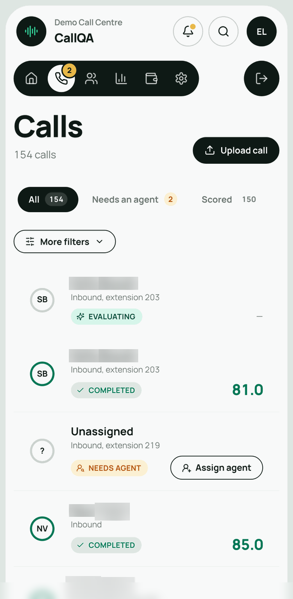 CallQA – Calls list on a phone