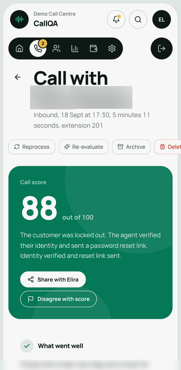 CallQA – Call review on a phone