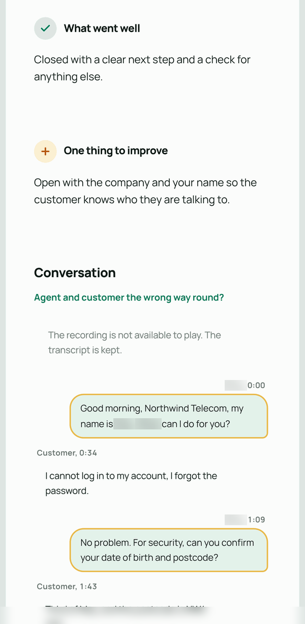 CallQA – Call transcript on a phone