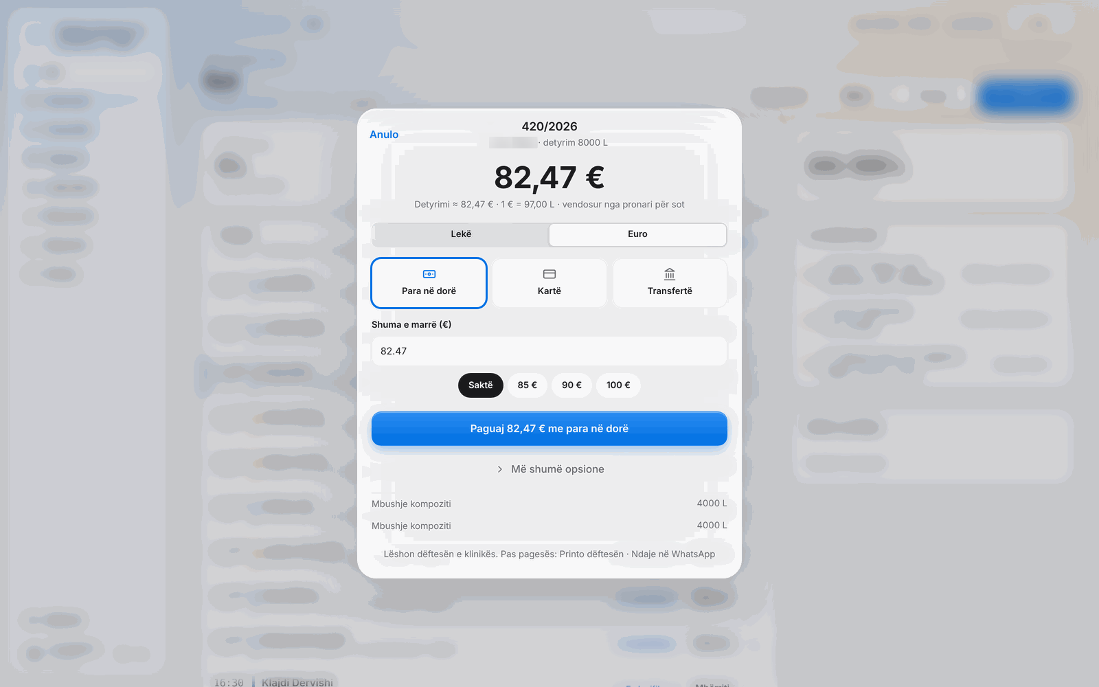 DentalCare – Payment sheet, paying in Euro at the day's rate