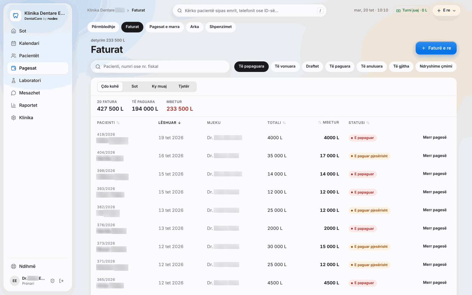 DentalCare – Invoices list