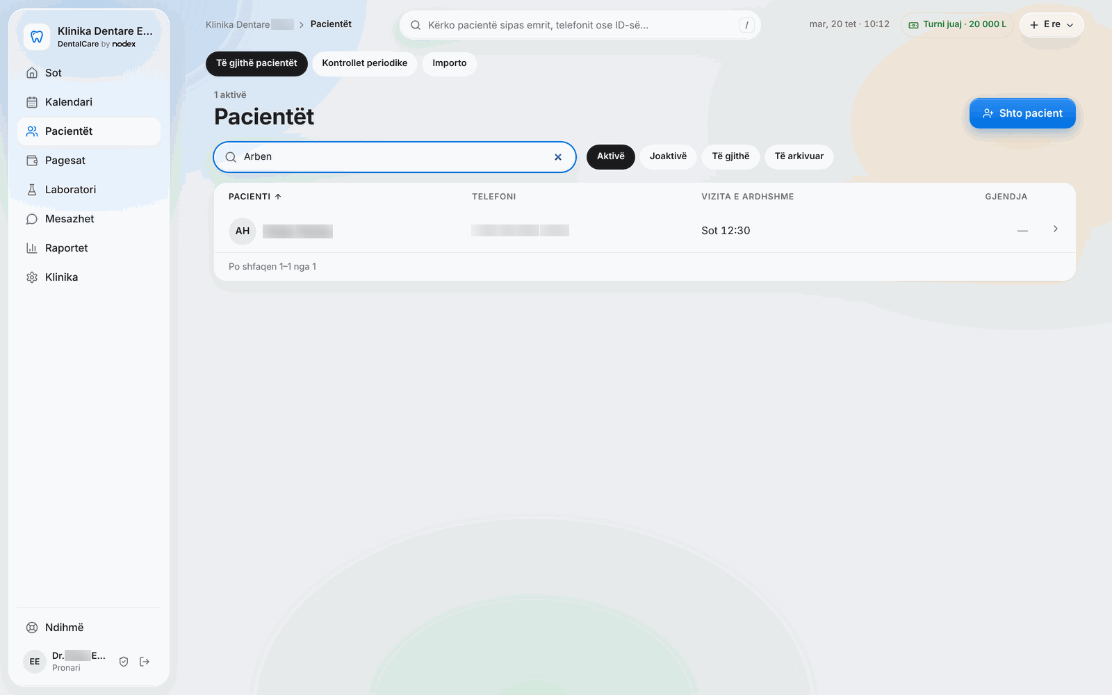 DentalCare – Patients, search by name or phone