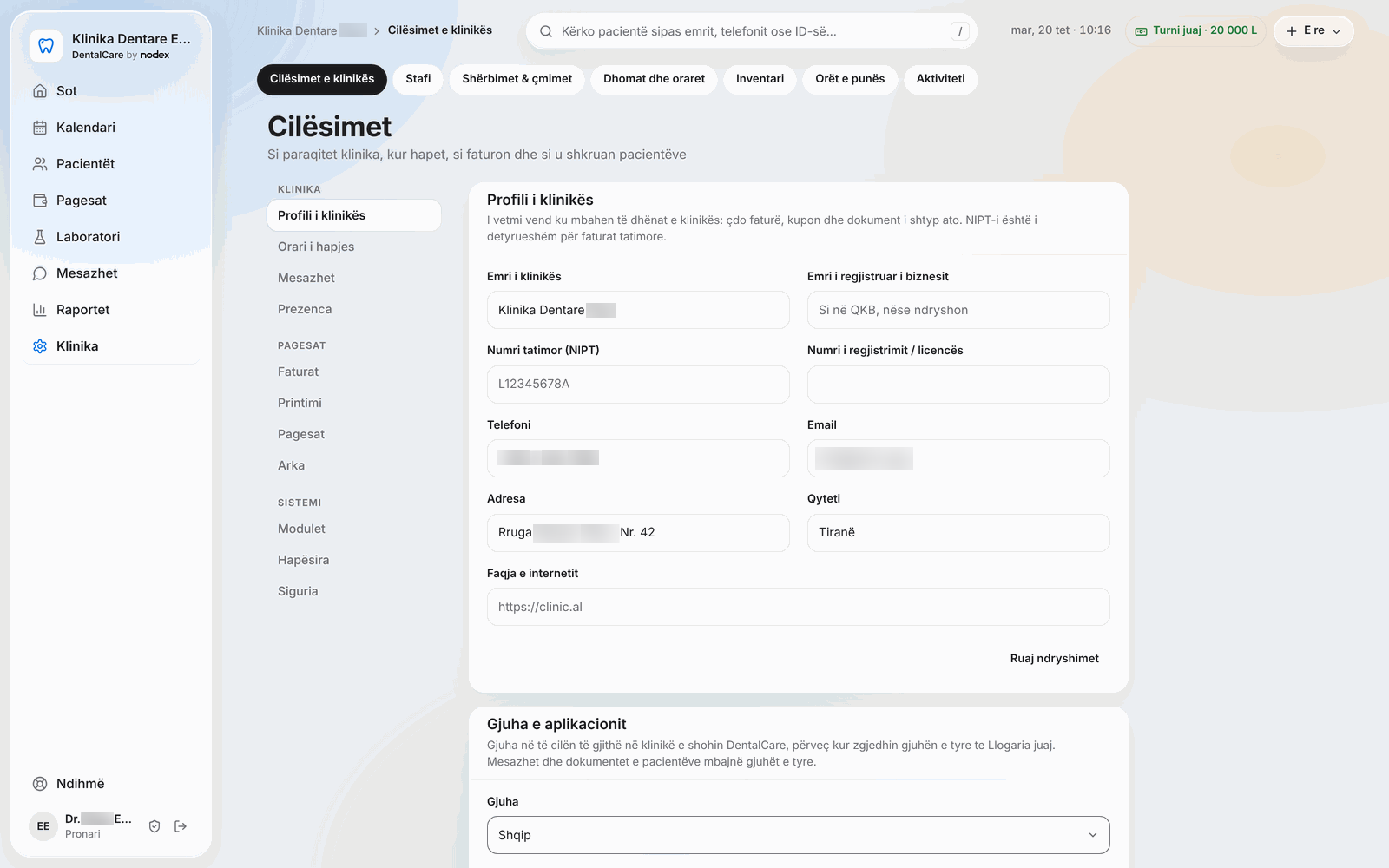 DentalCare – Settings, clinic profile