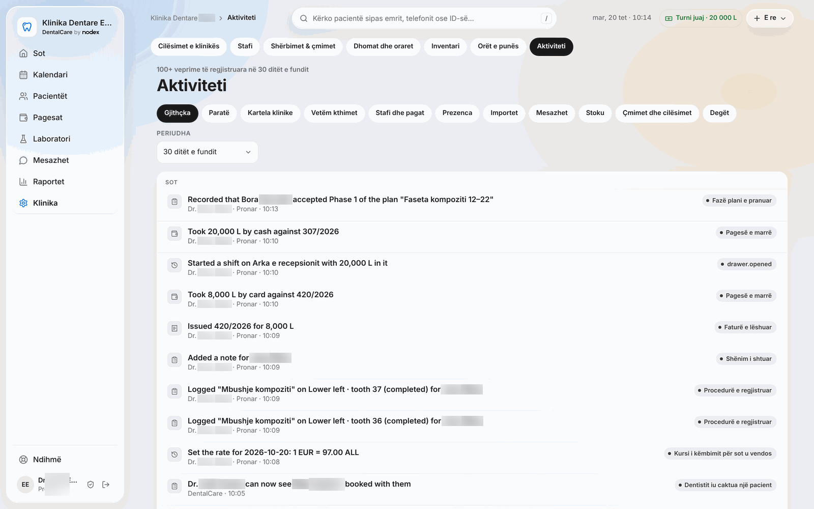 DentalCare – Activity log