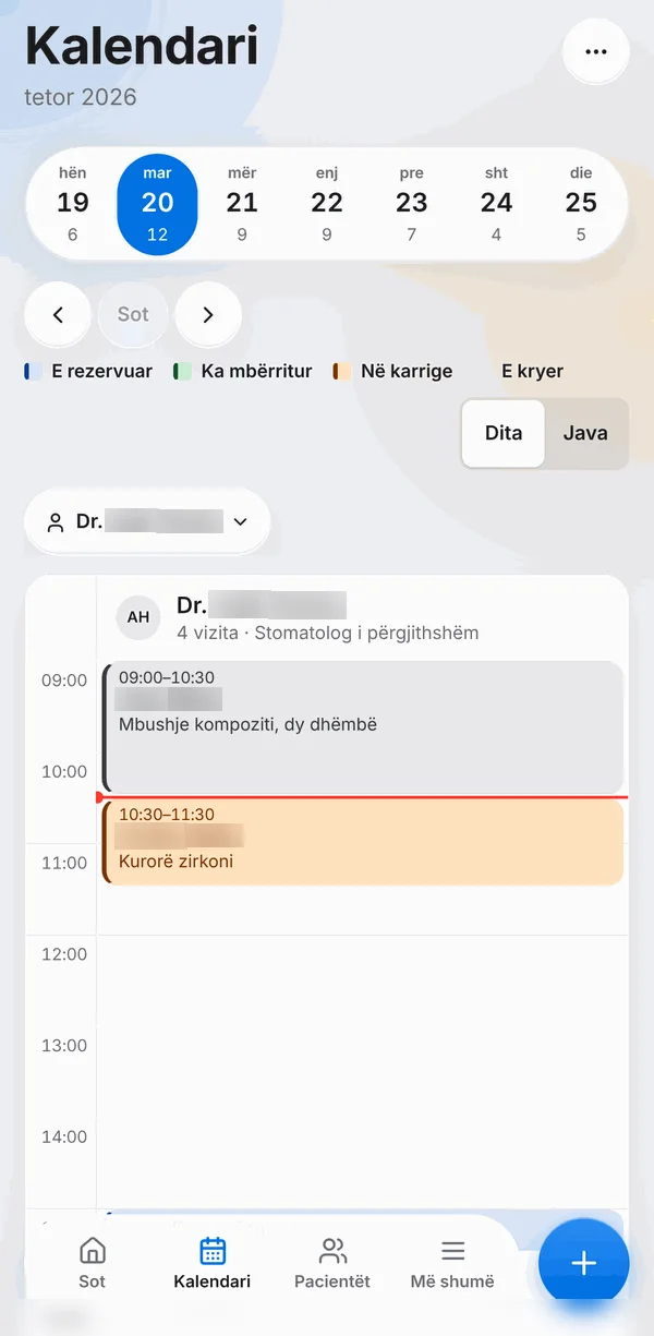 DentalCare calendar on mobile